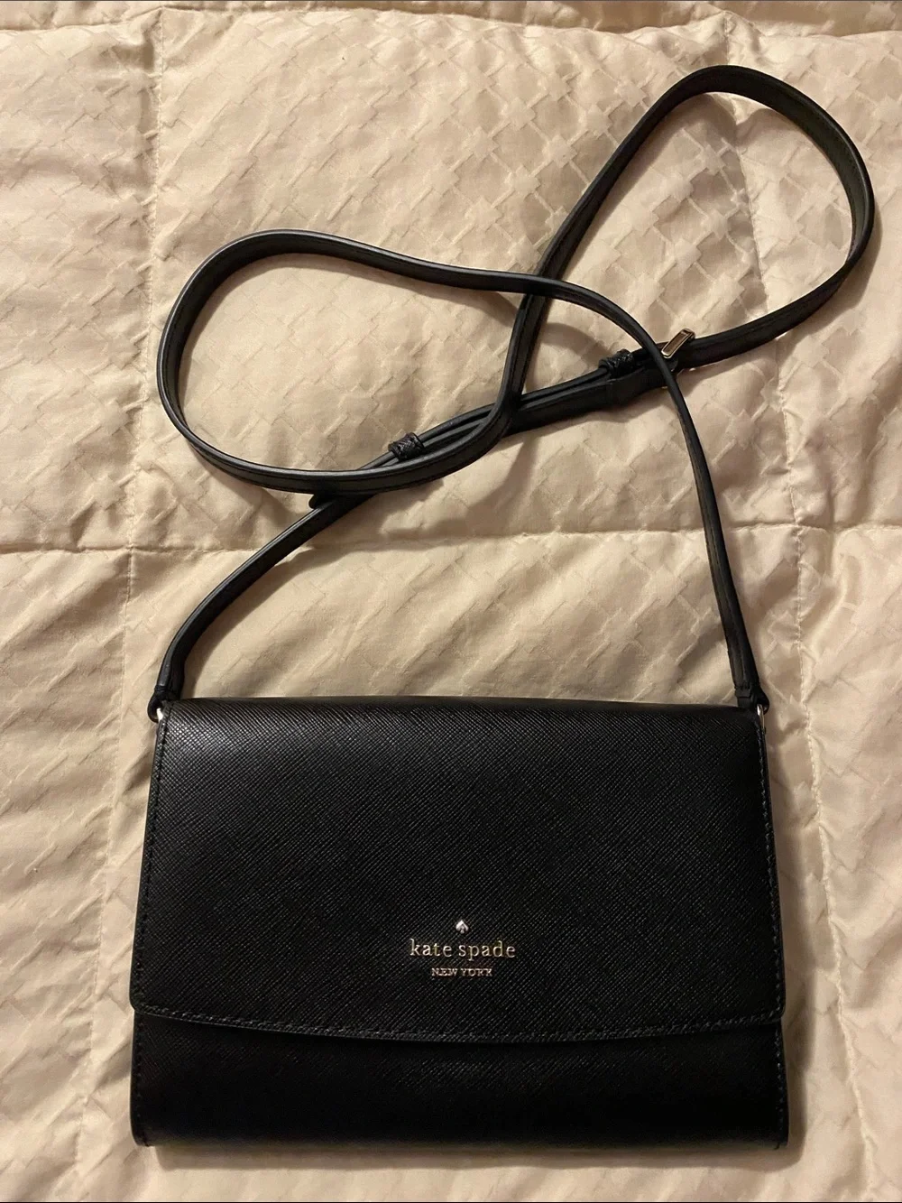 kate spade NY Perry Black Crossbody with Silver Logo Plaque